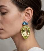 Gold plated blue and mint green crystal stud earrings