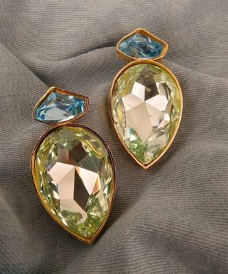 Gold plated blue and mint green crystal stud earrings 3