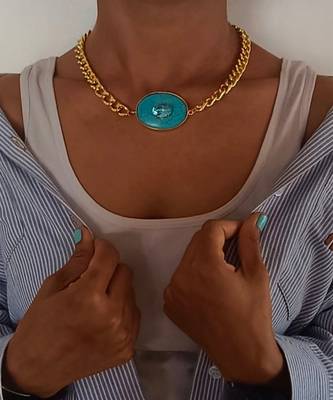 Gold plated turquoise blue stone chain necklace 1