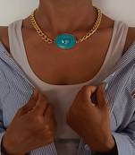 Gold plated turquoise blue stone chain necklace