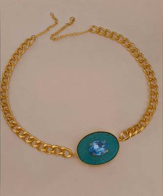 Gold plated turquoise blue stone chain necklace 2