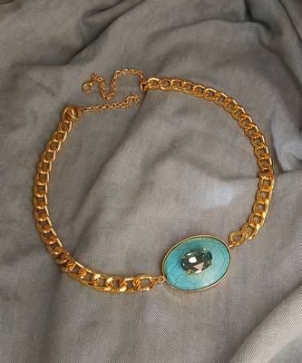 Gold plated turquoise blue stone chain necklace 3