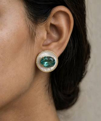 Gold plated green crystal stone stud earrings 1