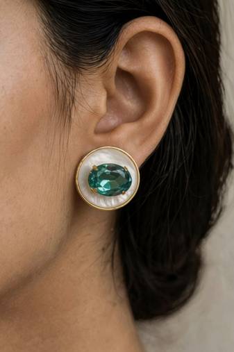 Gold plated green crystal stone stud earrings