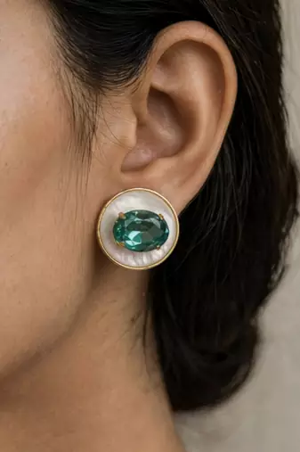 Gold plated green crystal stone stud earrings