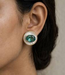 Gold plated green crystal stone stud earrings