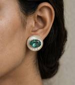 Gold plated green crystal stone stud earrings