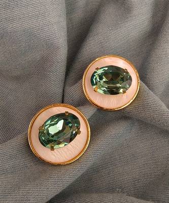 Gold plated green crystal stone stud earrings 2