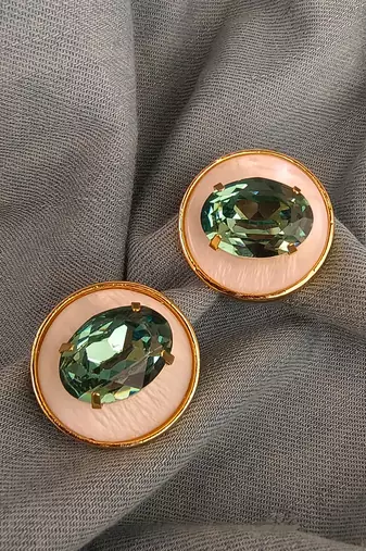 Gold plated green crystal stone stud earrings