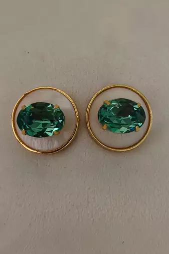 Gold plated green crystal stone stud earrings