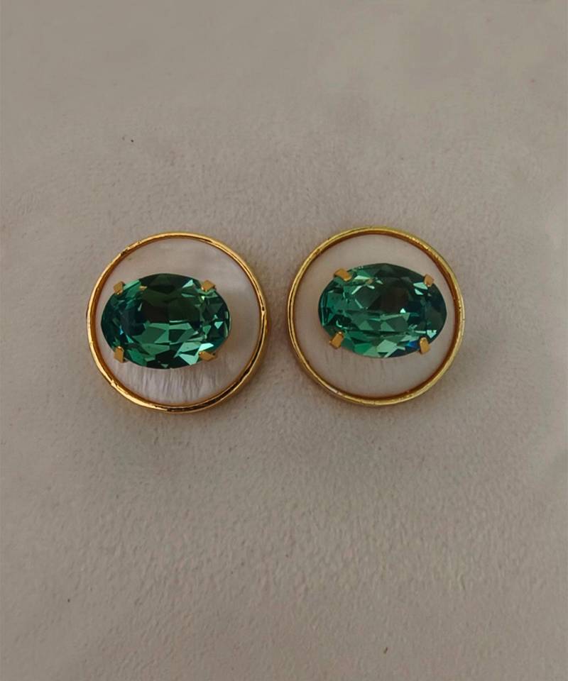 Gold plated green crystal stone stud earrings
