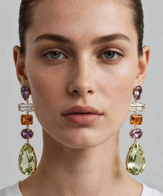 Gold plated multicolor crystal stones dangler earrings 1