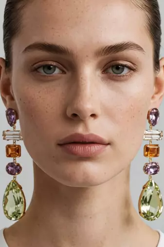 Gold plated multicolor crystal stones dangler earrings