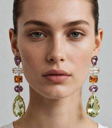 Gold plated multicolor crystal stones dangler earrings