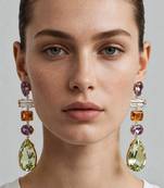 Gold plated multicolor crystal stones dangler earrings
