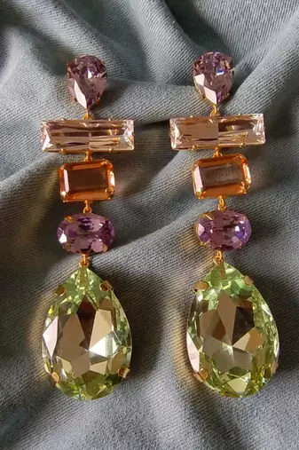 Gold plated multicolor crystal stones dangler earrings