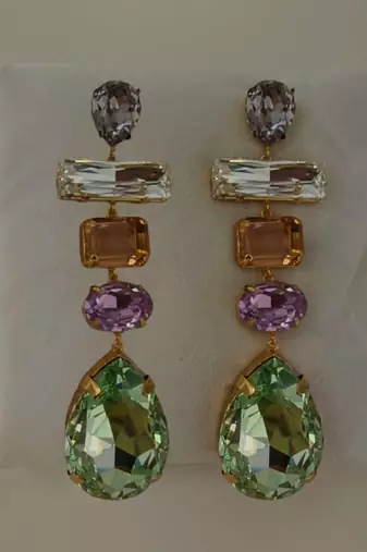 Gold plated multicolor crystal stones dangler earrings