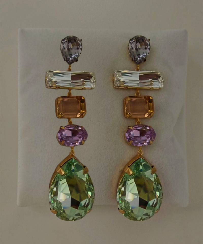 Gold plated multicolor crystal stones dangler earrings