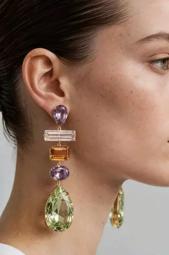 Gold plated multicolor crystal stones dangler earrings