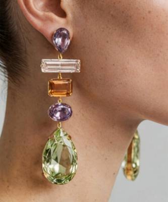 Gold plated multicolor crystal stones dangler earrings 5