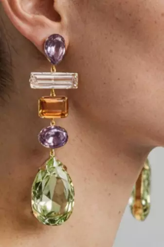 Gold plated multicolor crystal stones dangler earrings