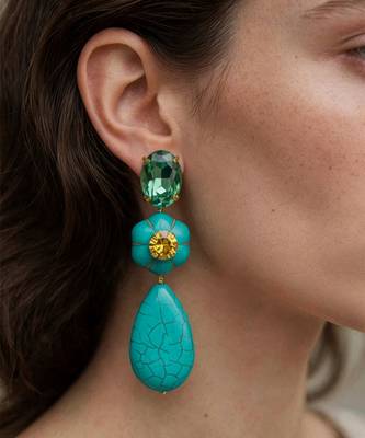 Gold plated turquoise blue stone citrine dangler earrings 1