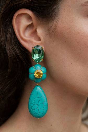 Gold plated turquoise blue stone citrine dangler earrings