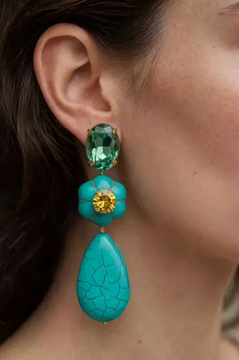 Gold plated turquoise blue stone citrine dangler earrings