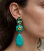 Gold plated turquoise blue stone citrine dangler earrings