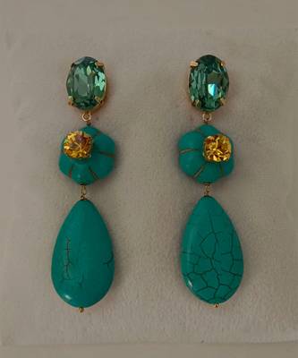 Gold plated turquoise blue stone citrine dangler earrings 3