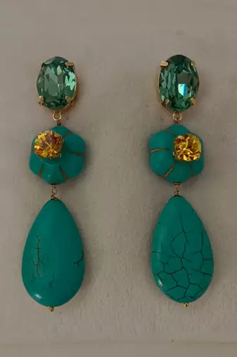 Gold plated turquoise blue stone citrine dangler earrings