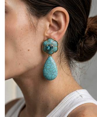 Gold plated turquoise blue stone dangler earrings 1