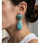 Gold plated turquoise blue stone dangler earrings