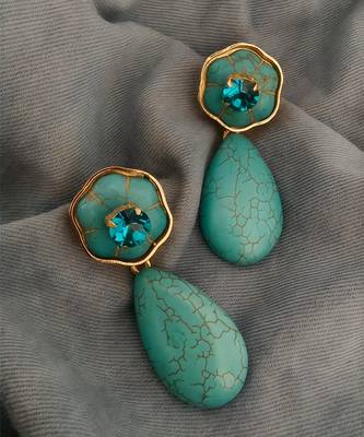 Gold plated turquoise blue stone dangler earrings 2
