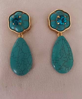 Gold plated turquoise blue stone dangler earrings 3