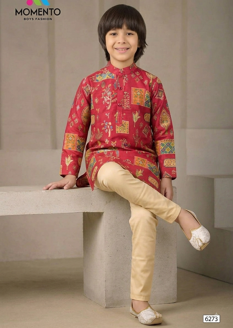 red boys kurta festive & wedding ethnic wear  momento fashions