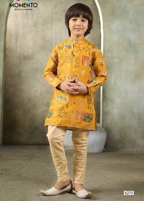 mustard yellow boys kurta ethnic wear  momento fashions 1