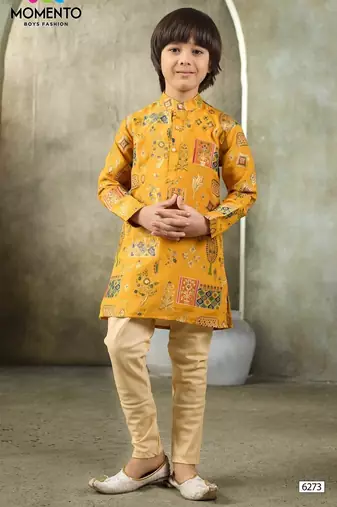 mustard yellow boys kurta ethnic wear  momento fashions