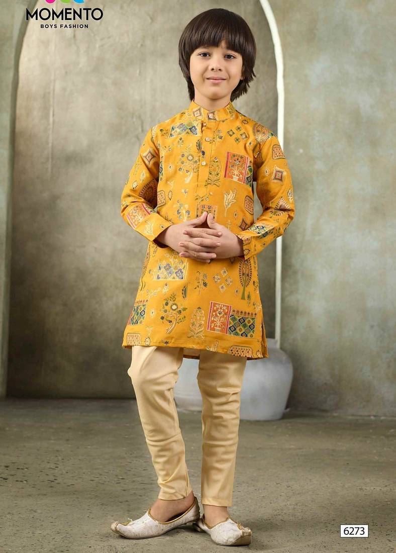 mustard yellow boys kurta ethnic wear  momento fashions