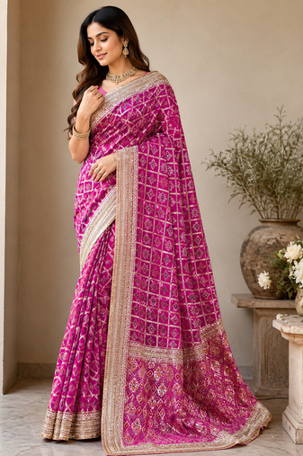 Dark Pink Color Zari Weaving Work Silk Blend Saree