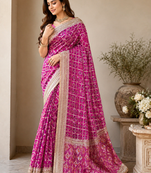 Dark Pink Color Zari Weaving Work Silk Blend Saree