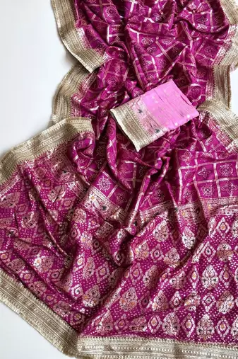 Dark Pink Color Zari Weaving Work Silk Blend Saree