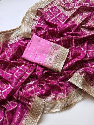 Dark Pink Color Zari Weaving Work Silk Blend Saree 3