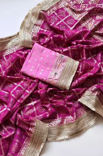 Dark Pink Color Zari Weaving Work Silk Blend Saree