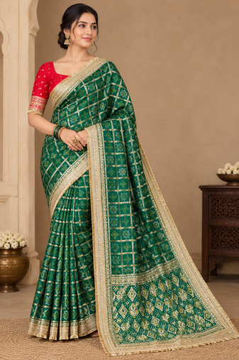 Green Color Zari Weaving Work Silk Blend Saree