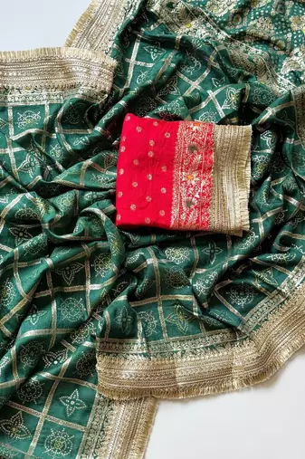 Green Color Zari Weaving Work Silk Blend Saree