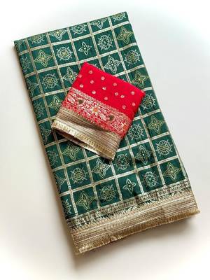 Green Color Zari Weaving Work Silk Blend Saree 5