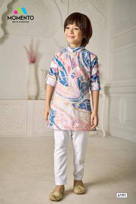 boys cotton kurta light pink with blue print festive ethnic wear 1