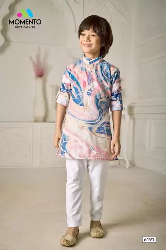 boys cotton kurta light pink with blue print festive ethnic wear