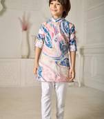 boys cotton kurta light pink with blue print festive ethnic wear